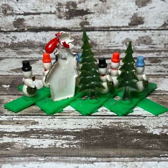 Vintage Christmas Plastic Ornament Snowman Scene Scissor Expansion - Picture 4 of 12